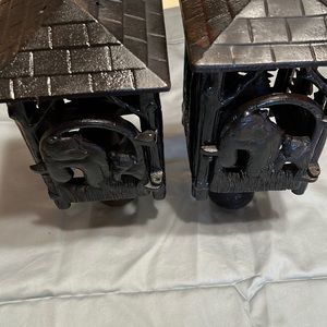 Vintage Cast Iron Pagoda Bear And Tree House Lantern Candle Holder HEAVY